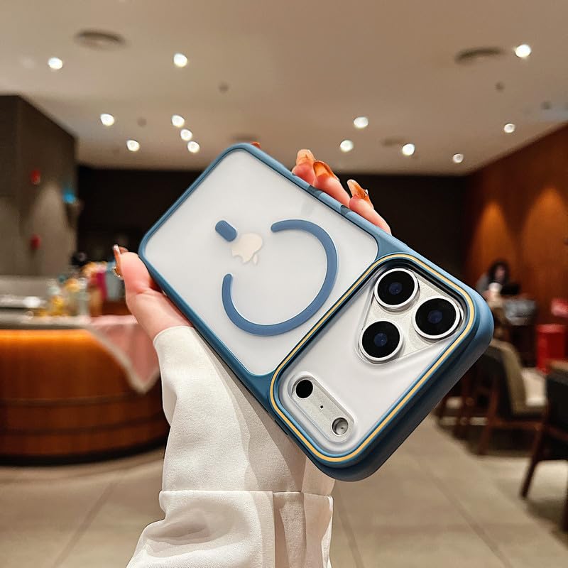 Image of LuxuryKase Frosted Clear MagSafe Case for iPhone 17 Pro Max | Translucent Matte Back | Soft TPU Bumper + Hard PC Back | Raised Camera Protection | Wireless Charging Compatible - Blue
