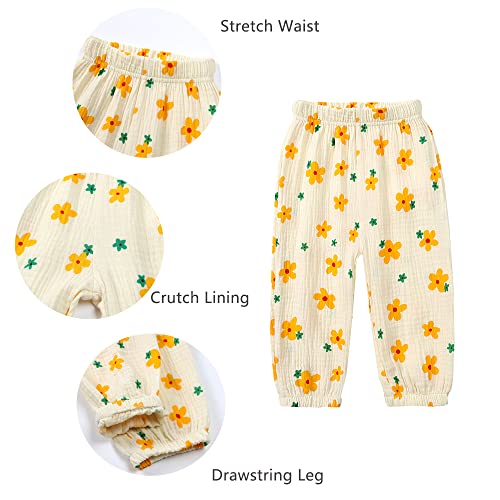 GFQLONG Toddler Baby Girls 3 Pack Elastic Waist Pants Soft Cotton Linen Harem Bloomers Summer Fall Long Pants2