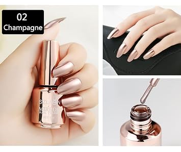 Champagne Rose Gold Nail Polish Metallic Mirror Effect Metal Long-Lasting Quick Dry Nail Lacquers, Shiny Chrome DIY (02, 8ml)