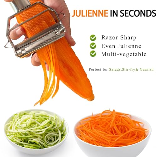 Image of STARFRIT SUCGLES 3-in-1 Stainless Steel Vegetable Peeler, Julienne Slicer & Fruit Peeler, Ultra Sharp Kitchen Cutter and Shredder for Potato, Carrot, Cucumber & Vegetables