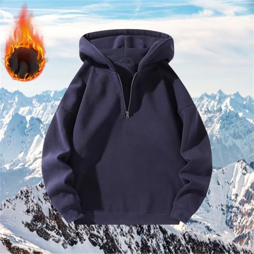 Men Quarter Zip Hoodies Fleece Drop Shoulder Long Sleeve Casual Sweatshirt Warm Loose Winter Pullover Tops Plus Size2
