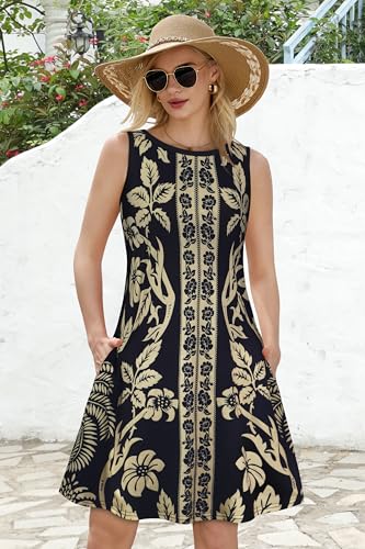 Image of Summer Dresses for Women Beach Boho Sleeveless Vintage Floral Flowy Pocket Tshirt Tank Sundresses 2026