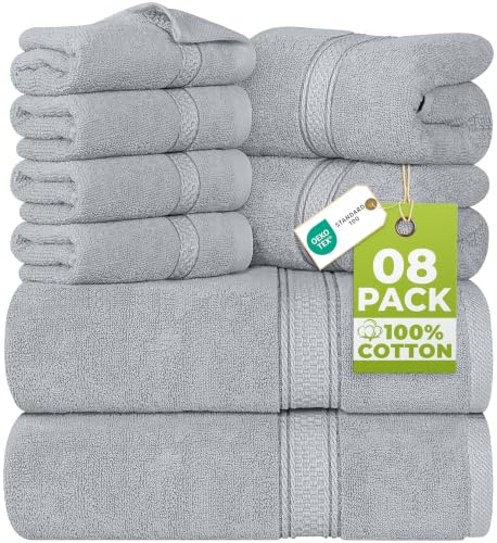 Image of Utopia Towels 8 Piece Majestic Plush Luxury Towel Set, Cotton, Cool Grey