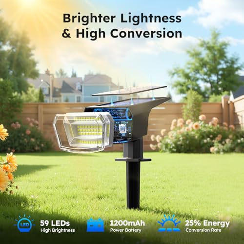 TECKNET Spot Lights Outdoor with 59 LED, 8 Pack Solar Lights Waterproof IP65, Auto On/Off Solar Spot Lights Outdoor, 3 Lighting Modes Solar Powered Garden, 2-in-1 Solars Landscape Light(Cool White) by TECKNET - Image 3