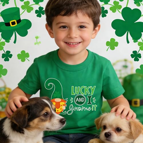 Image of Tkria Toddler Boys St Patricks Shirts Kids Clover Shamrock T-Shirt Baby Dinosaur Gnome Lucky Dude Short Sleeve Green Tops