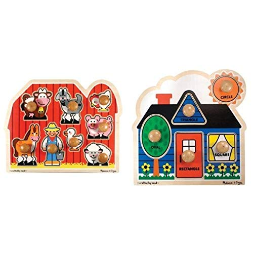Melissa & Doug Jumbo Knob Wooden Farm & Shapes Puzzle Bundle Melissa & Doug Jumbo Knob Wooden Farm & Shapes Puzzle Bundle