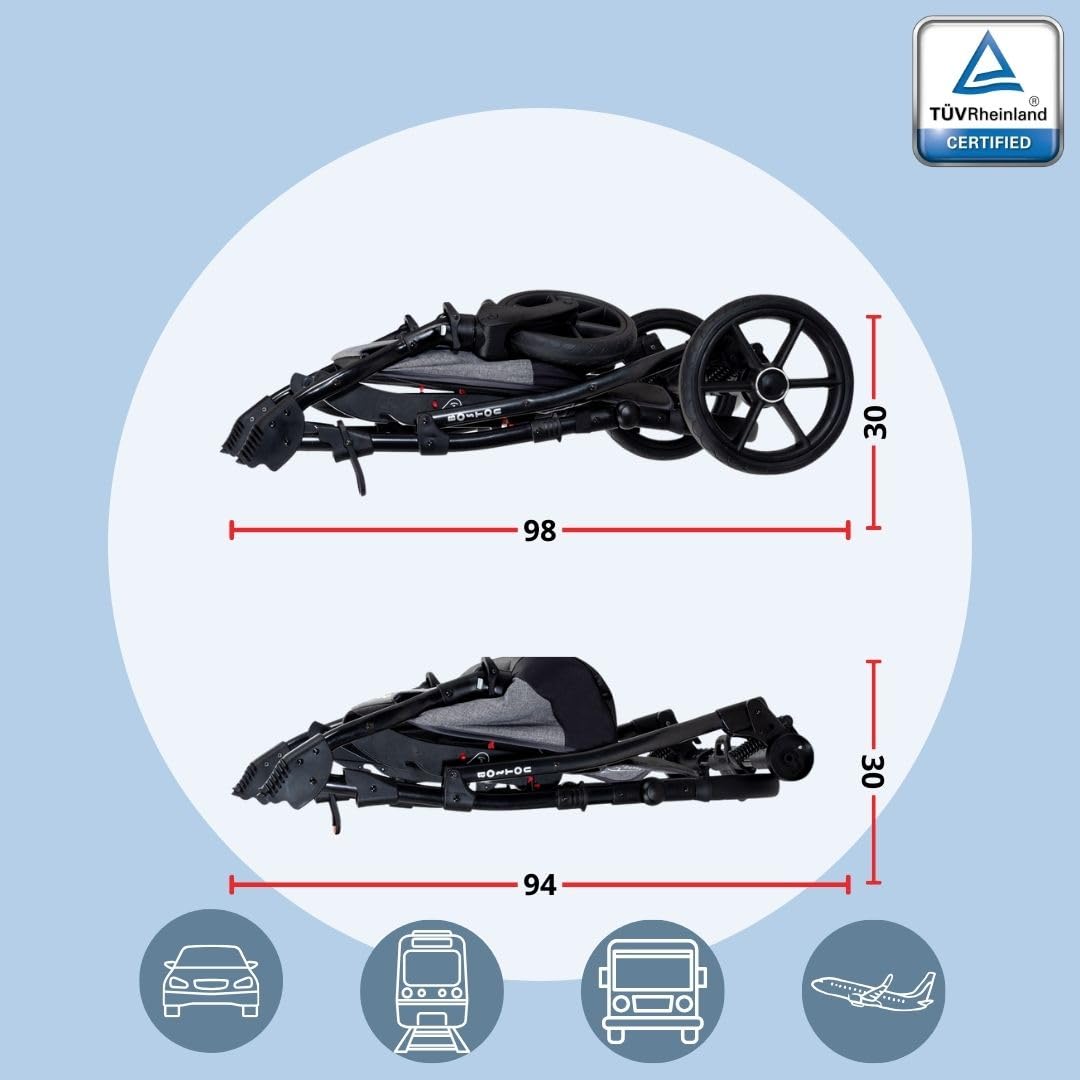 GaGaDumi Boston Passeggino Trio 3 in 1 Carrozzina Passeggino Seggiolino Auto Sistema Viaggio Completo Nero