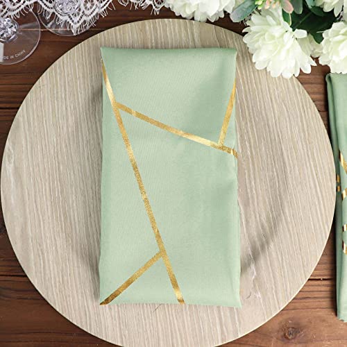 Efavormart 5 Pack | 20"X20" Modern Sage Green Polyester Linen Dinner Napkins With Gold Foil Geometric Pattern #TOP7