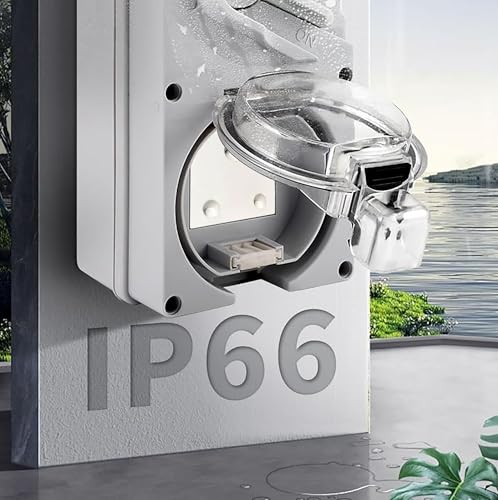 Image of MX IP66 Waterproof Outdoor Socket Box with Isolation Switch | 250V 16A Indian Socket | Dustproof Weatherproof 2 Module Modular Wall Box | Flame Retardant PC /ABS Cover for Garden, Patio & Outdoor Use