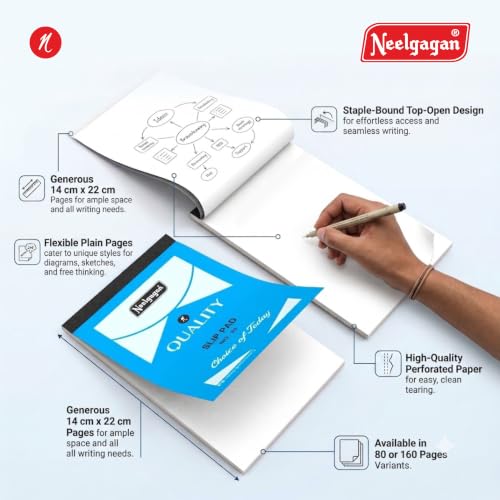 Image of NEELGAGAN Slip Pad No.33 - Plain White Writing Pads (Pack of 10), 40 Sheets /80 Pages Each, Compact Memo Notebook for Office & Home Stationery, Premium Small Note Pads for Quick Jottings