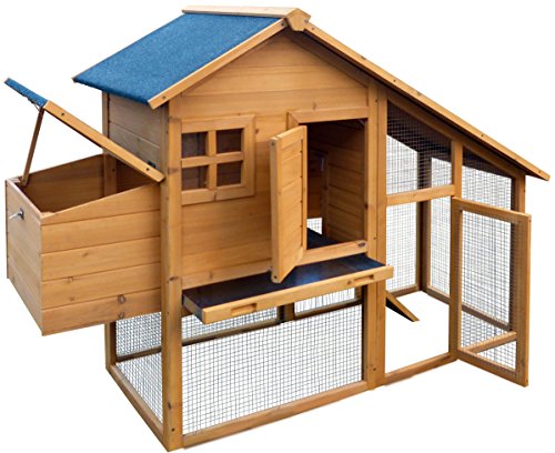 dobar® 24001FSC Hühnerstall Massivholz doppelstöckig mit Legebox - Hühnerstall mit Doppelboden, Zinkwanne…