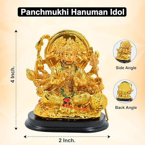 Image of HindCraft Panchmukhi Hanuman Ji Murti - Protective Vintage Statue for Home & Office Decor, Car Dashboard - Vastu Symbol for Protection from Evil Eye - Hanuman Idol and Pooja