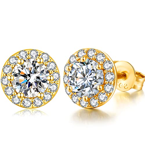 Boucles D'oreilles Femmes Or Diamant Clou Boucles D'oreilles en Argent Sterling pour Femmes Hommes