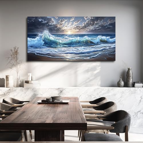 FUHAIHUA Large Wall Decor For Living Room Canvas Wall Art For Office Wall Decorations For Bedroom Coastal Sunset Waves Landscape Paintings Modern Pictures Artwork Room Home Decor 24x48 In by FUHAIHUA - Used condition - Image 3