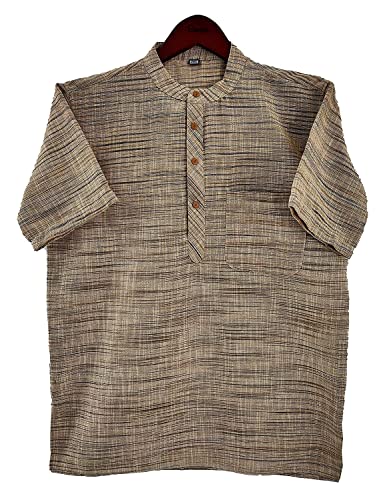 Image of Traditional Half Sleeve Ethnic Casual for Festivals /Functions Short Sleeve Men Kurta Cotton Blend Fabric