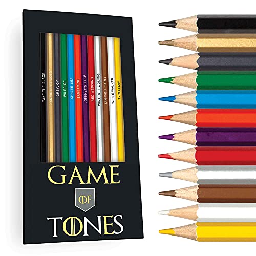 Game of Tones Colored Pencil Set for Fans of Game of Thrones | Set of 12 Game of Thrones-Inspired Parody Pencils | Each Color Pencil is Foil-Stamped with Clever Show References | Great Gift for Fans