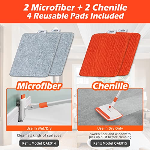 Qaestfy Wall & Skirting Board Cleaner Mop Tool with 122cm Long Handle for Cleaning Baseboard Window Floor Ceiling Bathtub Tub Tile Scrubber Brush Duster with 4 Reusable Pads - Image 4