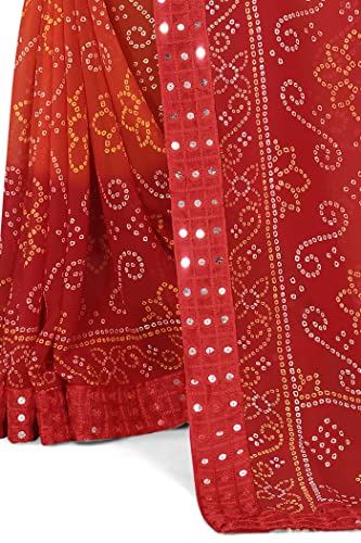 Image of MIRCHI FASHION Women Saree Georgette Traditional Bandhani | Ethnic Printed Sari for Social Gatherings with Unstitched Blouse Piece