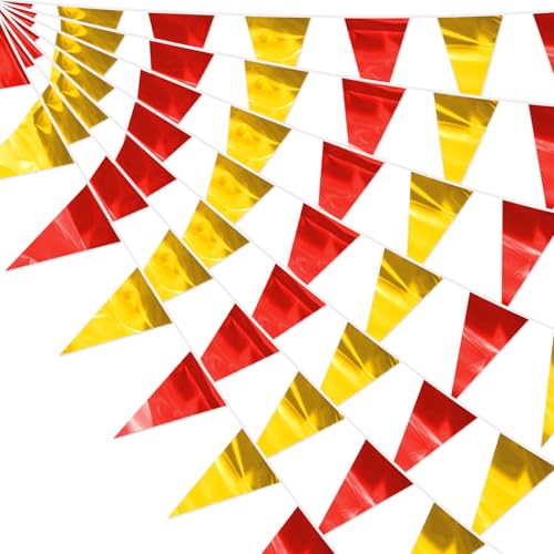 Image of 65FT Red Gold Glitter Triangle Pennant Banner Flag Metallic Bunting Fabric Garland for Christmas Graduation Anniversary Birthday Engagement Wedding Anniversary Casino Party Decorations Supplies