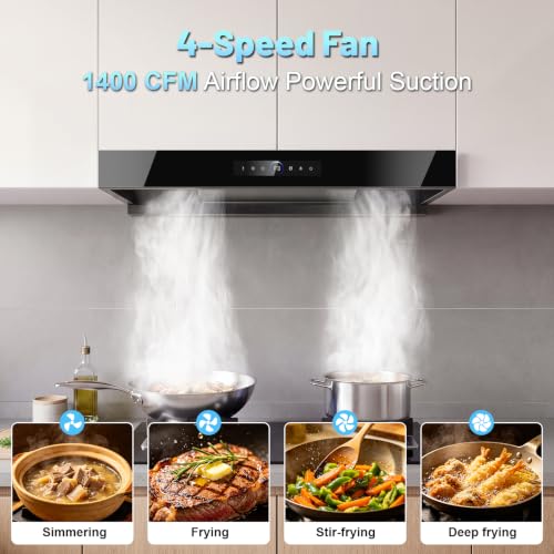 Image of 30 in Wall Mount Under Cabinet Range Hood, 1400 CFM Stainless Steel Hood