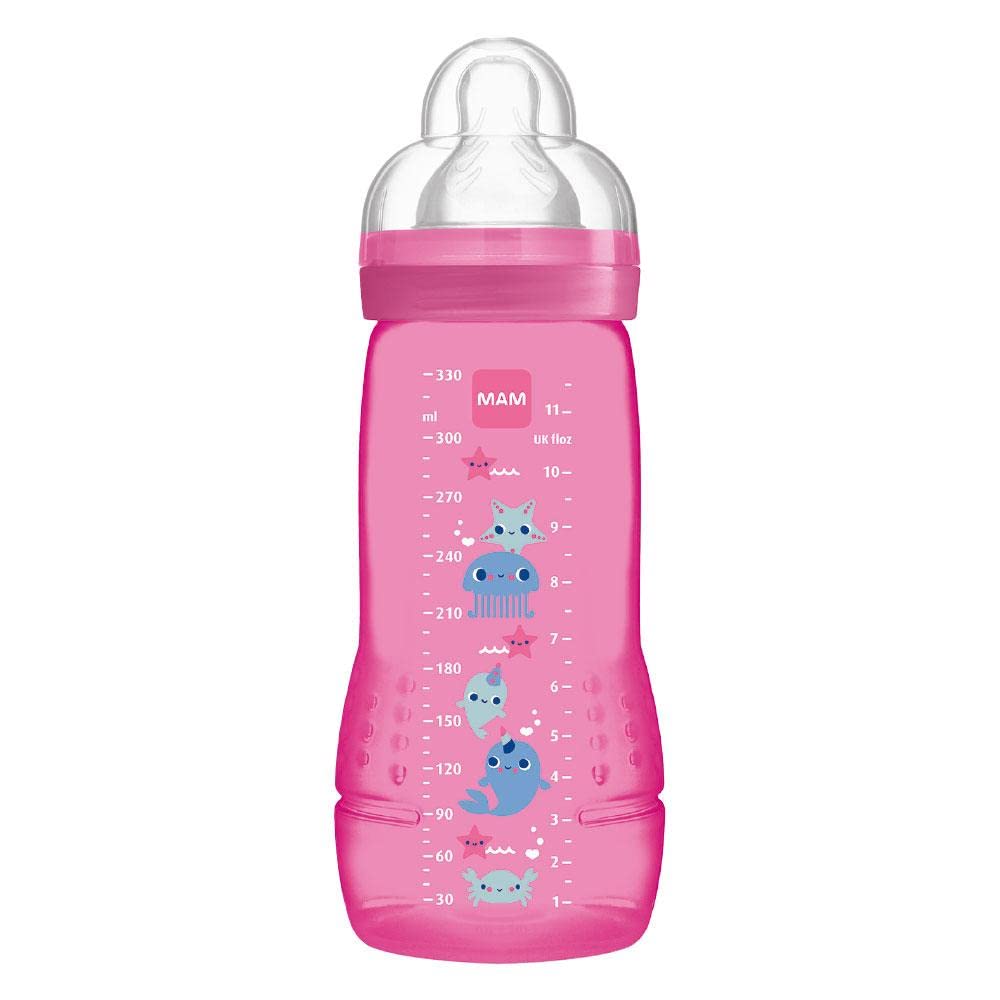 MAM Easy Active Baby Bottle, Easy-to-Grip Ergonomic Bottle, Large Learning Bottle, MAM No. 3 Silicone Teat and Leak-Proof Lid