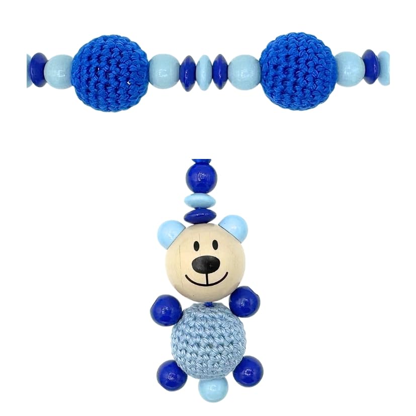 Set Nuckelkette + Kinderwagenkette mit Namen " 3D - BÄR MIT HÄKELKÖRPER " Babyblau Dunkelblau/Baby/Unisex/Personalisiert/HANDMADE