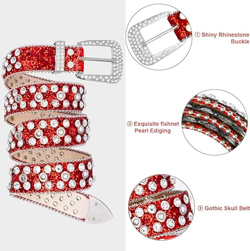 Women Rhinestone Belt for Jeans, Western Cowgirl Bling Studded Belt Crocodile Grain Luxury Strap Leather Sparkle Sequin Leather Diamond Punk for Jeans Pants Dresses3