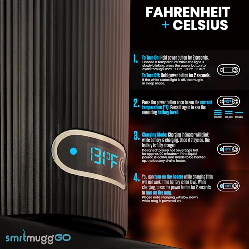 SmrtMugg GO Heated Coffee Mug, Travel Mug, 13.5 OZ. Smart Mug, Battery Powered Heated Coffee Mug, Great for Coffee and Tea, Snap on Magnetic Charging Cord, adjustable temperature (Black) by SmrtMugg - Image 4