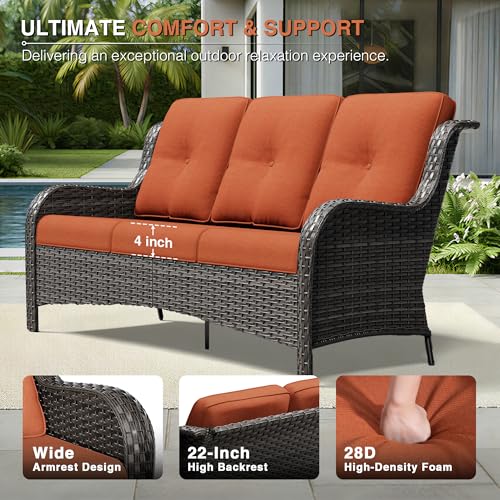 Image of Joyside 7 Piece Wicker Patio Furniture Set, Outdoor Swivel Rocker Patio Chairs with High Back, Deep Seating, Wide Armrest, Thickened Cushions, Outdoor Furniture for Deck, Porch Use