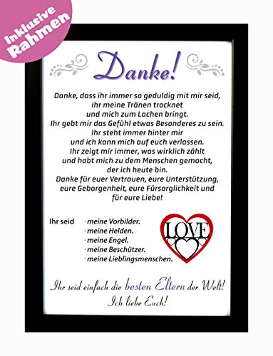 Bilderrahmen mit Danksagung - Danke Eltern als Geschenk zu Weihnachten inkl. Rahmen aus Holz - Hochwertiger Druck DIN A4 Bilderrahmen mit Danksagung - Danke Eltern als Geschenk zu Weihnachten inkl. Rahmen aus Holz - Hochwertiger Druck DIN A4