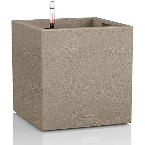 Lechuza CANTO Stone low 40, sandbeige, Hochwertiger Kunststoff, Inkl. Bewässerungssystem, Herausnehmbarer Pflanzeinsatz Cover