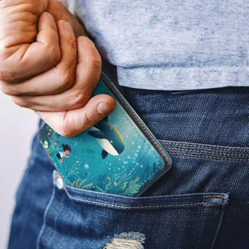 Image of Coldinair Cute Whale Wallets for Kids Boys Ages 4-18,Leather Wallet for Teen Boys Kids Purse,Cool Wallet Credit Id Card Cash Holder Rfid Blocking,Green