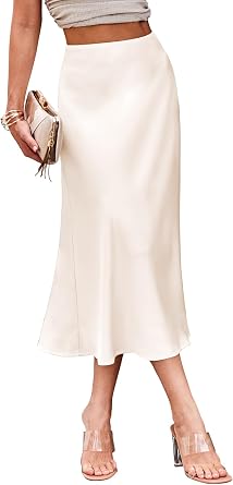 BAISHENGGT Womens High Waist Satin Midi Skirt, Elegant Summer
