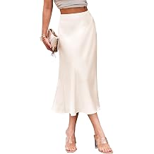 BAISHENGGT Satin Skirts for Women Summer High Waist Elegant Midi Skirts for Casual Holiday Office Party Wedding