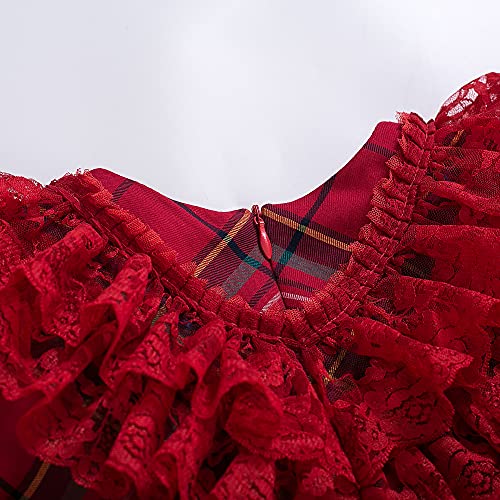 Pettigirl Girls Christmas Winter Vintage Red Plaid Lace Ruffle Layered Teen Party Clothes Long Sleeve Boutique Dress3