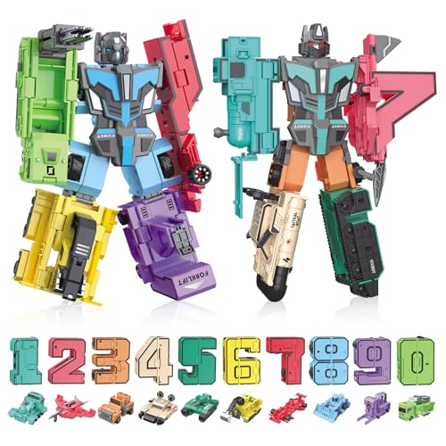 LESSETI Transforming Toys for Kids - Transformable Number Robots, Number Blocks for Learning & Play,...