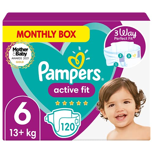 Pampers Couches pour Bébé Taille 6, 120 points, Ajustement Confortable à 360 Degrés (15 kg + 15 kg)