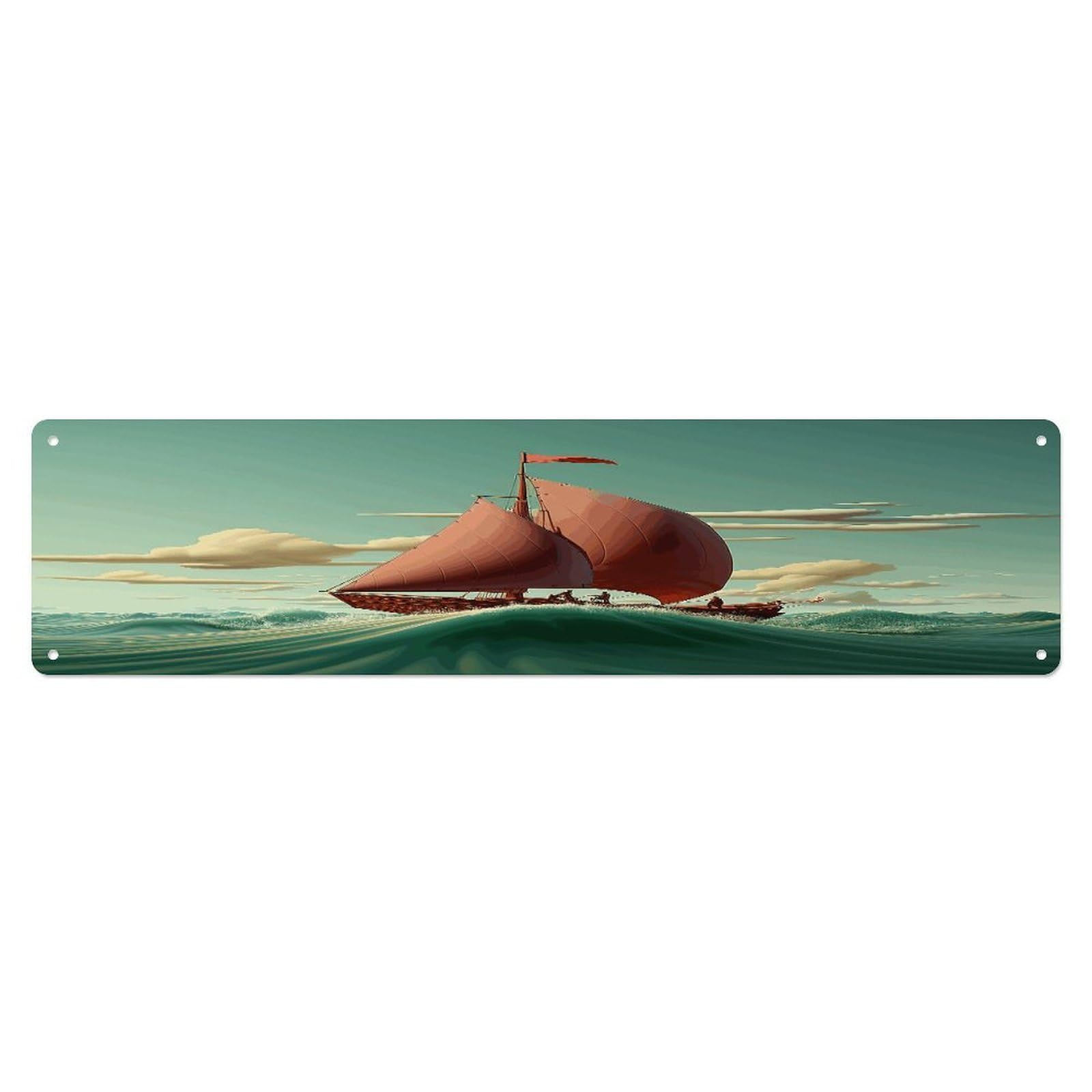 Adfgyerh Style Ship Flying In Sea Wall Decor Aluminum Waterproof. Plaque, Practical Gift,Sign 15.7X3.9 Inch Poster,For Home, Office, Business, Garage– Indoor/Outdoor