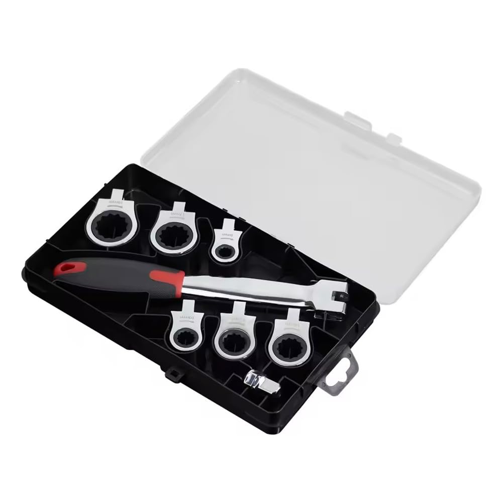 Udsknv[Ksl As Shown Interchangeable Heads 6-In-1 Wrench Set Shaking Head Replaceable Ratchet Wrench Set For Car Repair