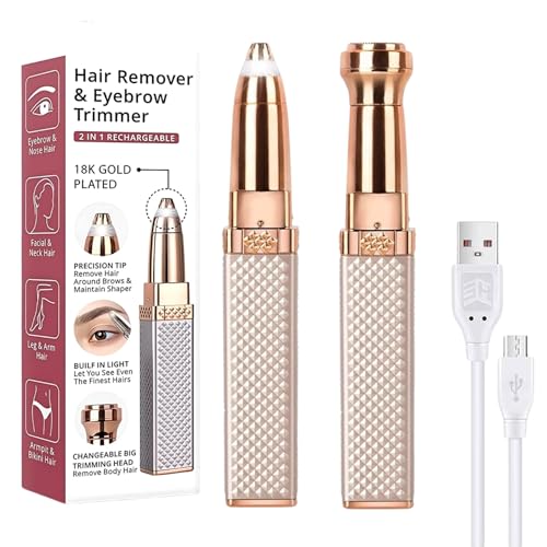 Image of VIFERA 2-in-1 Eyebrow Trimmer for Women - Facial Hair Removal Machine For Women - Face,Upper Lips,Cheek, Chin and Nose Hair Remover Epilator, USB RECHARGEABLE With Light (Diamond Trimmer)