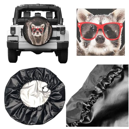 Image of Galaxy Raccoon Spare Tire Cover for Rv Trailer Camper Truck SUV - Cute Raccoon Animal Wheel Protectors Cover Waterproof Fabric for Travel Camping Outdoor,Universal Fit,14 inch
