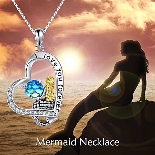 POPKIMI Mermaid Necklace Mermaid Scales 925 Sterling Silver Pendant Mermaid Jewelry I Love You Forever Jewelry Birthday Christmas Gift for Women Girls - Image 3