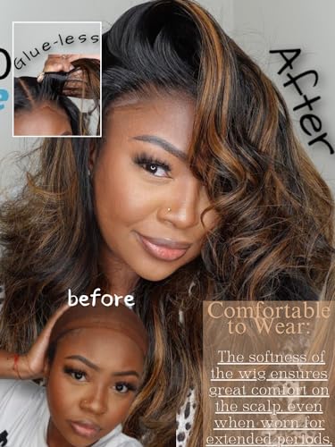 Image of Beauty Forever 7x5 Bye Bye Knots 2.0 Balayage Brown Highlight 3D Body Wave Lace Front Wig Put on and Go Glueless Drawstring Wigs with Pre-Bleached Pre Plucked Pre Cut HD Lace Wig 150% Density 18 Inch