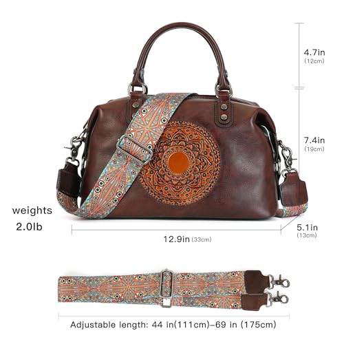 Image of Leather Handbag for Women, Genuine Leather Purses Retro Mandela Crossbody Handbag Tote Bag