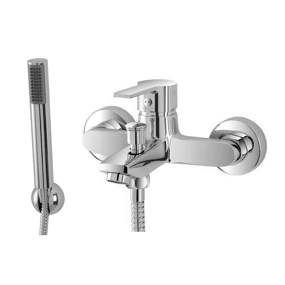 Set miscelatori lavabo bidet e vasca con kit doccia, in ottone cromato con piletta automatica per lavabo e bidet, serie PRIMA
