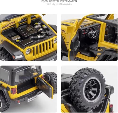 Image of 1:32 Alloy Model Car Compatible for Wrangler Rubicon Style, Diecast Pull Back Toy Car with Light & Sound for Kids Boys Girls Gift (Yellow)
