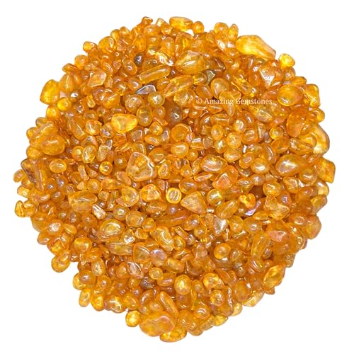 Image of Amazing Gemstone Tangerine Aura Quartz Crystal Chips Aquarium Gravel Rocks - Aura Quartz Chips Bulk Fish Tank Gravel, Small Tumbled Stone Chips and Tiny Crystals for Decoration (1000+ Carat Chips)