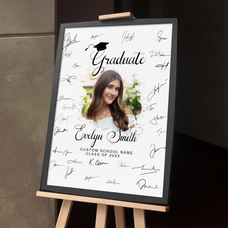 Artistic Watercolor Edge Graduation Photo Signature Board Personalized Script Name Senior 2026 Keepsake Poster & Canvas Creative Party Decoration Sign Custom Photo Memory Wall Dcor