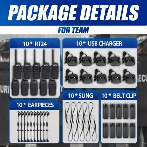 Retevis RT24 Walkie Talkie PMR446 License Free, Professional Two Way Radio 16 Channels VOX Scan Monitor, 2 Way Radio with USB Charger Base and Earpieces for Commercial, School (Black,10 Pack)