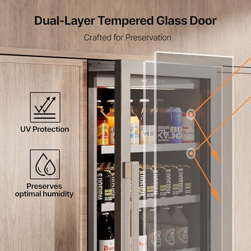Image of Ca'Lefort Beverage Refrigerator Cooler - 24 Inch Beverage Fridge 381 Can with Glass Door, Built-in or Freestanding Refrigerator with 3 Color LED, Drink Cooler for Soda Beer or Wine (Right-Hinged)